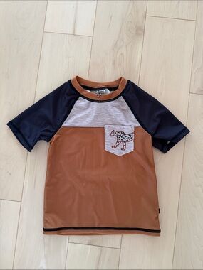 Deux par Deux UPF 50 Boys Colorblock Rash Guard with Leopard Pocket